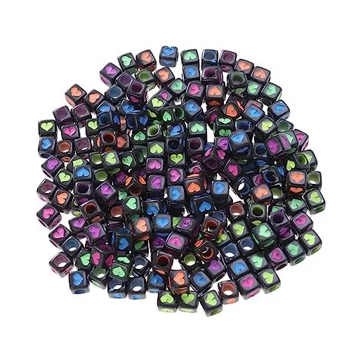 Produktbild: Hohopeti 200 Stück 6 Mm Acrylperlen in Herzform Würfelform Großpackung Zur Schmuckherstellung Verschiedene Perlen Für Armbänder