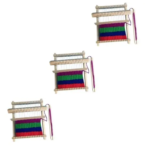 Produktbild: Hohopeti 3St Kleiner Stricker kinderwebrahmem Kinder Webstuhl DIY Webstuhl für Kinder Webrahmen Webstuhl Kinder stricker Webschiffchen DIY-Strickerin handgefertigter Stricker Hölzern Khaki
