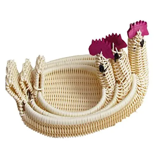 Produktbild: Hohopeti Aufbewahrungskorb 3-teilig Handgewebte Körbe Aus Rattan-imitat Offenes Design Vielseitig Verwendbarer Schreibtisch-organizer Cartoon-küken Für Küche Bad Und Schlafzimmer