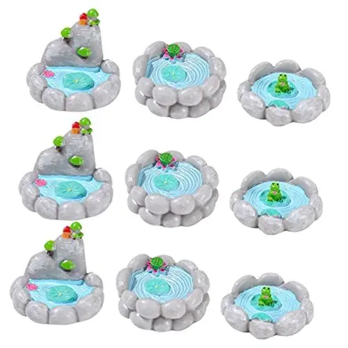 Produktbild: Hohopeti 9 Stück Mini Gartenpool Miniaturteich Realistisches Teichspielzeug Mikrolandschaftsornament Puppenhaus Gartenteich Feengartenteich Feengartenstatuen Miniaturgartenzubehör