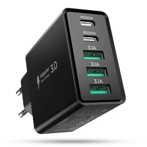 Produktbild: Hohosb 50W 5-Port USB C Ladegerät Block, Adapter für iPhone 15 14 13 12 11 Pro Max, iPad, Google Pixel, Samsung Galaxy und Mehr - Schwarz