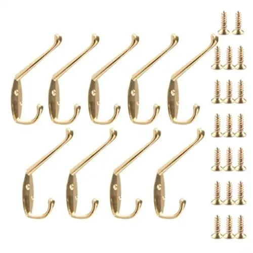Produktbild: HOHOVYVY 9 Stück Gold Wandhaken, Langlebige Kleiderhaken, Doppel-Hut- Und Kleiderhaken Aus Poliertem Chrom-Metall, Tür- Und Wand-Kleiderbügel Für Bad Und Home