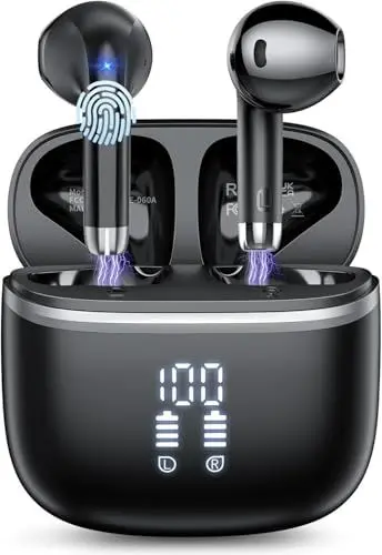 Produktbild: HOIFA Bluetooth 5.4 Kopfhörer,In Ear Kopfhörer Kabellos Bluetooth,50H Spielzeit mit LED,Kabellose Kopfhörer mit 4 ENC Mic,IPX7 Wasserdicht in Ear Ohrhörer für Arbeit/Freizeit/Studium,Schwarz