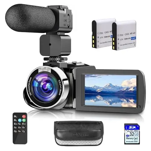 Produktbild: Hojocojo Videokamera 4K 42MP Camcorder 18X Digital Zoom Kamera Recorder für YouTube 3.0 Zoll LCD Bildschirm Vlogging Kamera mit 2 Batterien, SD-Karte, LED-Fülllicht, Fernbedienung