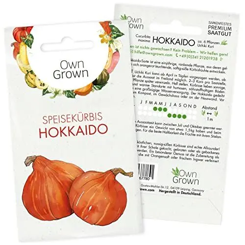 Produktbild: Hokkaido Samen: Premium Uchiki Kuri Hokkaido Kürbis Samen zur Anzucht von 6 Kürbis Pflanzen – Gemüse Samen für die Hokkaido Kürbis Pflanze – Kürbissamen Hokkaido – Hokaido Samen Gemüse von OwnGrown