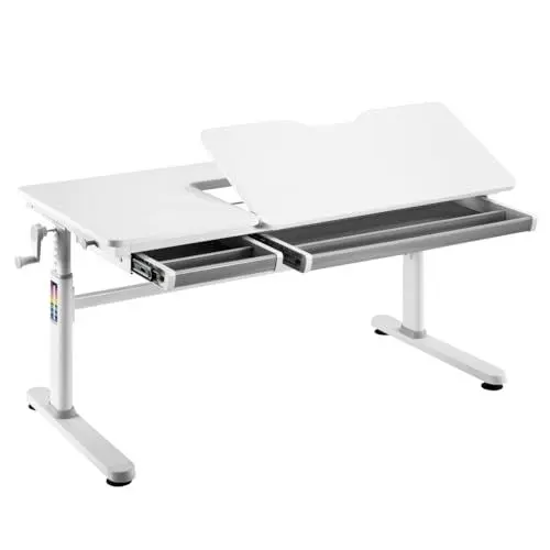 Produktbild: HOKO Kinderschreibtisch Höhenverstellbar, Schreibtisch Kinder 120x60 cm, Kinderschreibtische Kinder ab 6 Jahren, Neigbare Tischplatte mit Schubladen, 100kg Belastbarkeit, Verstellbar 54-76cm (Weiß)