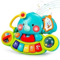 Produktbild: HOLA Baby Spielzeug 6 Monate Musikspielzeug, Elefant Spielzeug Klavier Motorikspielzeug mit Licht & Klang Kinder Keyboard ab 1 Jahr Mädchen Jungen Englische Version