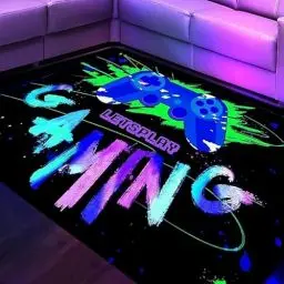 Produktbild: HOLAVIDA Neon Spiel Teppiche Gegend, 3D Schwarzlicht UV-Reaktiver Spiel Controller Teppich, rutschfeste Fluoreszierende Bodenmatte, Leuchtet im Dunkeln Spielmatte für Kinder Spielzimmer 180x120cm