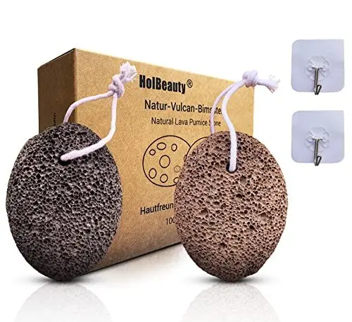 Produktbild: HolBeauty® Bimsstein Fußpflege 2er Set - Hornhautentferner - Natur Lavastein - Bimsstein Hornhaut Entferner - Natur Pumice Stone - Callus Remover - Für Füße und Hände - Terracotta und Dunkelgrower