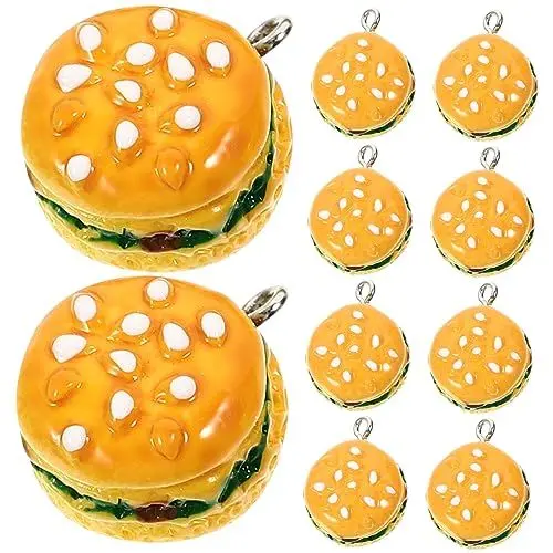 Produktbild: Holibanna 10 Stücke Hamburger Charme Harz Selbstgemacht Schmuck Anhänger für Armbänder und Schlüsselanhänger Kreative Bastelmaterialien Kleiner für Schmuckherstellung