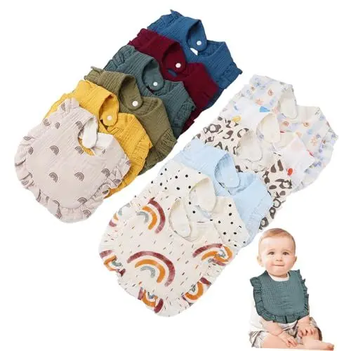 Produktbild: SAFIGLE 12er-pack Baby-bandana-lätzchen Für Neugeborene Sabberlätzchen Baumwolllätzchen Fütterungslätzchen Mit Druckknopf Für Babys