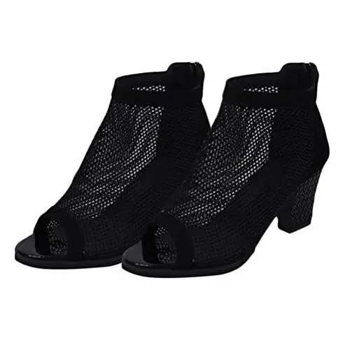 Produktbild: Holibanna 1 Paar Klare High Heels Für Frauen Schnallensandale Ausgehöhlter Hoher Absatz Sandalen Mit Offener Zehenpartie Peeptoe-block Aus Spitze Knöchel-skandal Sommerschuhe Fräulein Dicht