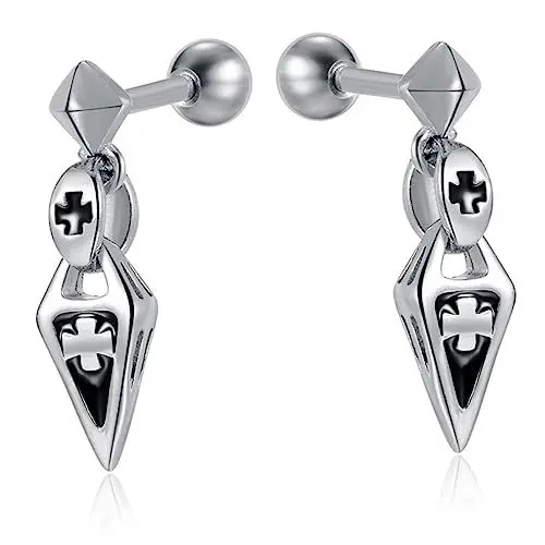 Produktbild: Holibanna 1 Paar Kreuz Ohrringe Herrenohrringe Ohrringe Für Teenager-mädchen Ohrhänger Für Frauen Ohrstecker Kegelohrringe Für Mädchen Retro-ohrringe Damenohrringe Silver Rostfreier Stahl