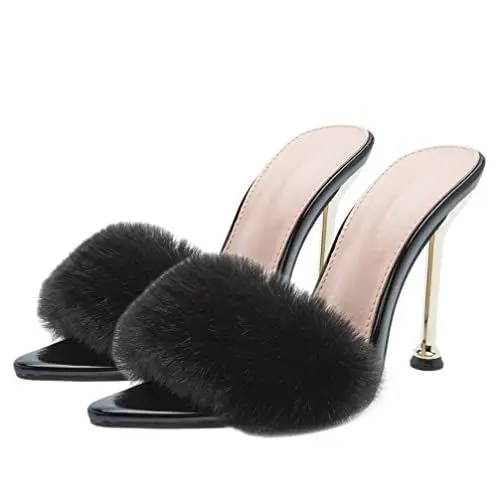 Produktbild: Holibanna 1 Paar Pelzsandalen Mit Hohem Absatz Fellpantoletten Für Damen Mädchen Sandaletten Mit Hohen Absätzen Pantoffeln Damen Sandalen Mit Absatz Hausschuhe Vamp Sommerschuhe Flauschige