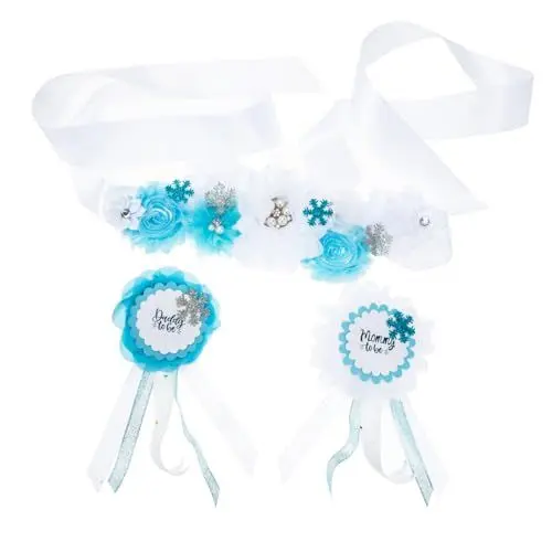 Produktbild: Holibanna Umstandsbauchgürtel Mit Schneeflocken-anstecknadel Schwangerschaftsblumenschärpe Babyparty-foto-requisite Papa-anstecker Set