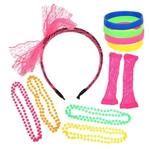 Produktbild: Holibanna 1 Satz Partyanzug 90er-party Partygeschenk Im 80er-jahre-stil Rosenparty Dekorationen Fingerlose Netz-handgelenkhandschuhe 80er Accessoires Für Frauen Haar Zubehör Fräulein Spitze
