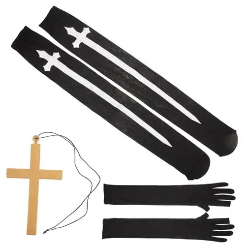 Produktbild: Holibanna Halskette Handschuhe Kniestrümpfe Im Nonnenkostüm-set Für Erwachsene Für Partys Enthalten