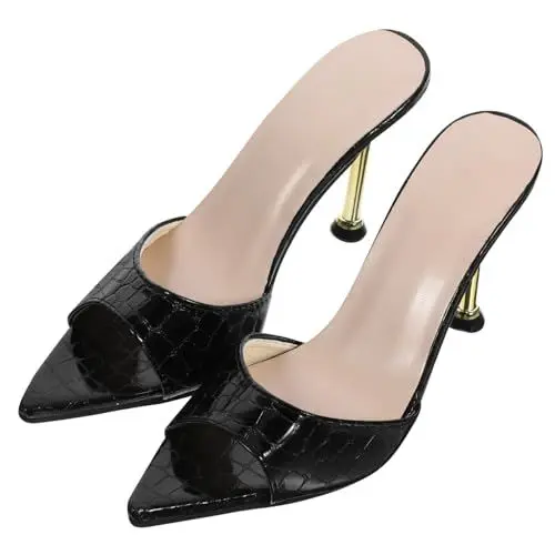Produktbild: Holibanna 1paar Damen High Heeled Sandalen Mit Feinem Design Und Stabilem Absatz Für Partys Und Anlässe Schwarz Metallische Details Und