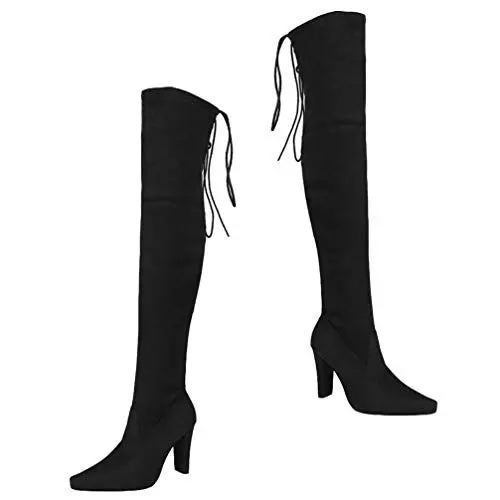 Produktbild: Holibanna 1paar Damen Überknie Schwarze Spitze High Heels Boots Für Herbst Und Winter Bequeme Und Stilvolle Damenstiefel Für Verschiedene Anlässe