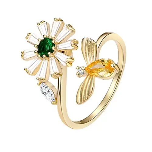 Produktbild: Holibanna 1stück Damen Ring Mit Drehbarem Bienenblüten-Design Eleganter Verstellbarer Schmuck Für Frauen Geschenkidee Für Besondere Anlässe Und Feierlichkeiten