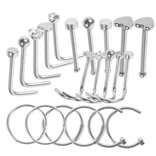 Produktbild: Holibanna 21 Stück Edelstahl Nasenringe Set Hochwertige Nasenstecker Und Piercingschmuck Verschiedenen Designs Ideal Für Jeden Anlass Langlebig Und Allergiefrei Perfekt Für Frauen