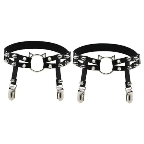 Produktbild: Holibanna 2St Nietenstrumpfband Oberschenkelstrumpfband für Frauen Leder Bein Oberschenkel Strumpfband Gothic-Beinstrumpfbänder Doppelreihe Strumpfgürtel Knöchel Bein Socken Metall