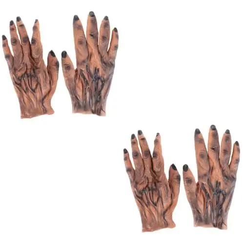 Produktbild: Holibanna 2paare Halloween Gruselige Handschuhe Cosplay Werwolf Requisiten Für Kostümparty Braune Gummihandschuhe Für Schaurige Deko Und Bühnenaufführungen
