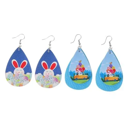 Produktbild: Holibanna 2paare Tropfen Ohrringe Tropfenform Lederohrringe Für Frauen Osterohrringe Schmuck Earbobs