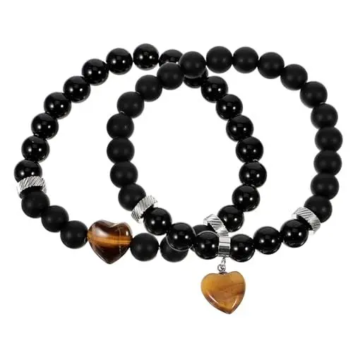 Produktbild: Holibanna 2st Paar Liebe Armband Protein Naturstein Pfirsich Herz Anhänger Herzform Armband Set Steinarmband Perlen Armband Stein Armband Armbänder Perlen Fräulein Korn Rosenquarz Kunststein