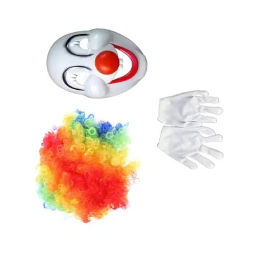 Produktbild: Holibanna 3Er-Set Clown Perücke Kostüm Perückenständer Clownmaske, Handschuhe und Perücke Clown-Zubehör Meeräsche Masken carnival costume karnevalskleidung Cosplay-Partykleid Clown-Anzug