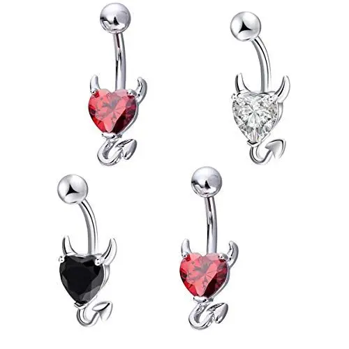 Produktbild: Holibanna 4Pcs Herz Nabel Gestüt Teufel Bauchnabel Ring Edelstahl Piercing Schmuck für Frauen Mädchen Halloween Schmuck