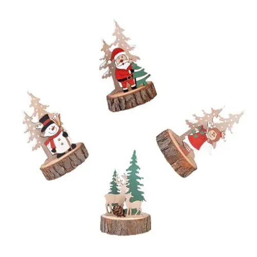 Produktbild: Holibanna 4 Stück Weihnachtliche Holzdeko Teiliges Weihnachtsmann Schneemann Rentier und für Festliche Tischdekoration und Weihnachtsfeiern