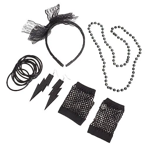 Produktbild: Holibanna 5 Sätze Partykleidung grüne Outfits Halskette für Mädchen Haarband aus Spitze Make-up-Zubehör 90er party outfit party sachen Requisiten für Frauenkostüme Partyanzug Stoff Black
