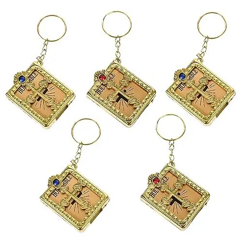 Produktbild: Holibanna Schlüsselanhänger mit Kreuz Katholizismus Religiöser Bibel-schlüsselring Mini- Zum Aufhängen oder Roter Diamant 5 Stück