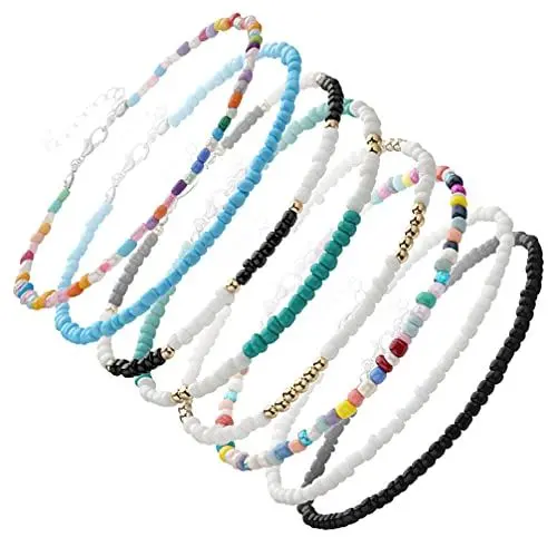 Produktbild: Holibanna 8Pcs Perlen Fußkettchen Bohemian Armbänder Bunte Fuß Fußkettchen Einstellbare Fuß Kette Fußkettchen Fuß Schmuck für Frauen Mädchen Festival Armbänder