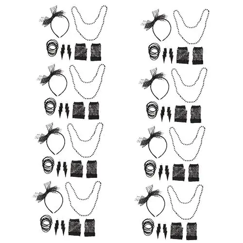 Produktbild: Holibanna 8 Sätze Partykleidung 90er Make-up-Accessoires Neon-Outfit Partyzubehör party outfit party sachen Spitzenkleider Mädchenkleider Partyhandschuhe aus Spitze Partyanzug Stoff Black