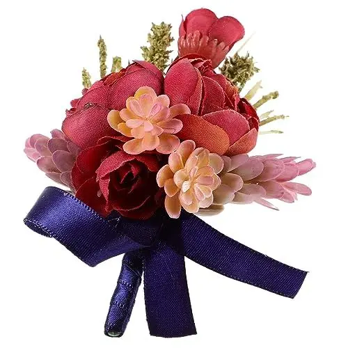 Produktbild: Holibanna Anzug 2st Hochzeitskorsage Rote Boutonniere Corsagen- Und Boutonniere-Set Ansteckblume Für Hochzeitsfeiern Hochzeits-Boutonniere Aus Seide Hochzeitsbedarf Jahrgang Polyester Braut