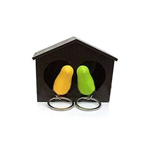 Produktbild: Holibanna Eingang Schlüsselhaken Schlüsselständer Vogelhaus mit 2 Pfeife Schlüsselanh?nger Gelb Grün Sparrow Schlüssel Ring Halter Vogelhaus Schlüsselhalter Vogelhäuschen Schlüsselanhänger