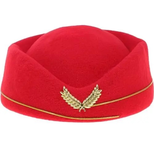 Produktbild: Holibanna Flugbegleiter Kappe Stewardess Hut Fühlte Retro Flugbegleiter Hut Air Hostess Cap Cosplay Kostü Uniform Baskenmütze Hut für Frauen (Rot) Karnevalshut