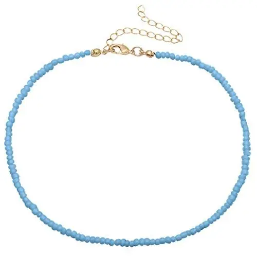 Produktbild: Holibanna Frauen Choker Halskette Samen Joker Perlen Einlagigen Hals Kette Schmuck (Blau)