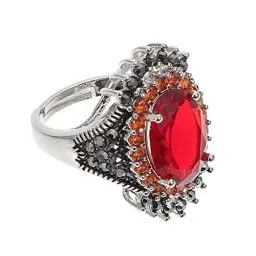 Produktbild: Holibanna Frauen Roten Edelstein Ring Roten Granat Offenen Ring Vintage Retro Antiken Ring Verlobung Hochzeitstag Ring Einstellbare Kupfer Ring Valentinstag Schmuck Geschenke