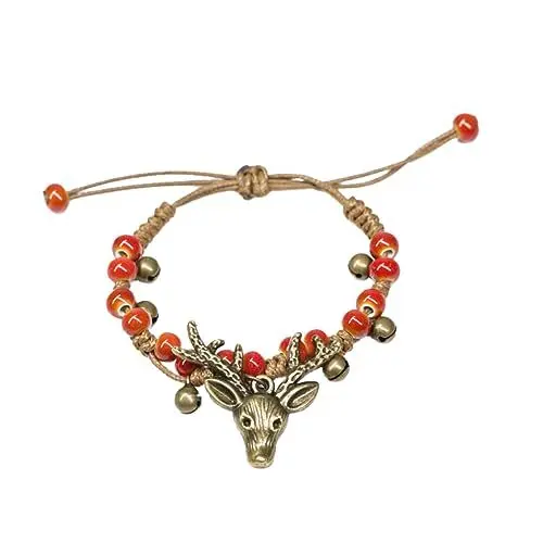 Produktbild: Holibanna Gliederarmbänder für Damen frauen armbänder Perlenarmbänder Armband mit Geweihanhänger gewebtes Perlenarmband armschlinge Böhmisches Armband Hirschgeweih Armband Keramik Schmuck