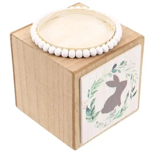 Produktbild: Holibanna Holz Teelichthalter mit Hasen Dekoration Rustikaler Kerzenständer für Hochzeiten Ostern und Feierlichkeiten Handgefertigt aus Natürlichem Holz Vielseitig Einsetzbar als Dekorativer