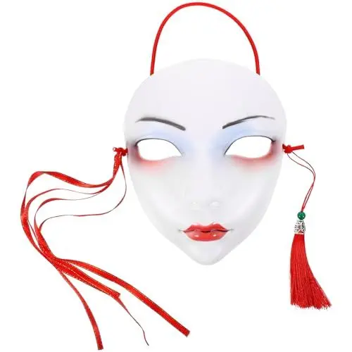 Produktbild: Holibanna Japanische Kabuki-Maske - Weiße DIY-Maske Mit Quaste für Maskerade, Urlaub, Kostüm und Cosplay-Party - Tier Unbemalt Bastelmaske