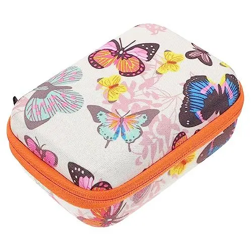 Produktbild: Holibanna Kamera Tasche Oxford Kompakte Leichte Kinderkamera Schutzhülle mit Fächern Orangefarbener Reißverschluss Niedliches Design mit Weißem Schmetterlingsmuster für Digitalkameras und
