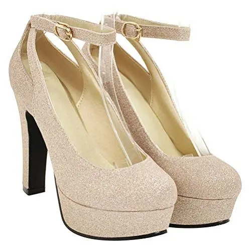 Produktbild: Holibanna Knöchelhohe Pumps Damenschuhe Damen Pumps 4. 5-Zoll-Stöckelschuhe mit 3. 5 cm Plattform Geschlossen Zehen Pailletten Braut Schuhe High Heels Tanzen Schuhe Damenschuhe