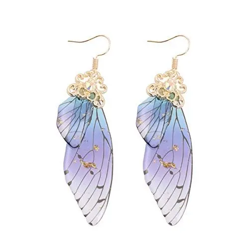 Produktbild: Holibanna Schmetterlingsflügel Ohrringe Lange Märchen Schmetterling Braut Ohrringe Phantasie Frauen Accessoires (Goldfolie Blau)