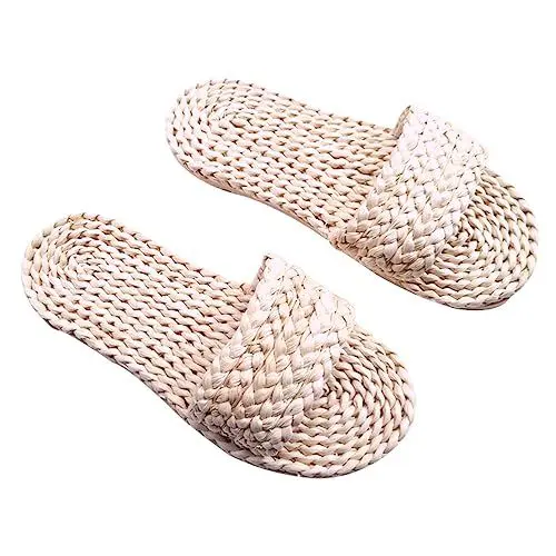 Produktbild: Holibanna Japanische leinenhausschuhe Damen Mais-pelz-schuhe Hausschuhe Handgemachte Strohsandalen, Strandpantoffeln aus Gewebtem Stroh