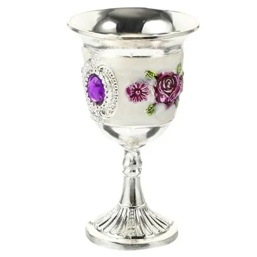 Produktbild: Holibanna Zinklegierung Weinkelch mit Inlay Design Hochwertiger Langlebiger Weinglasbecher für Zuhause Bar und Partys Silber und Zufälliges Blumenmuster