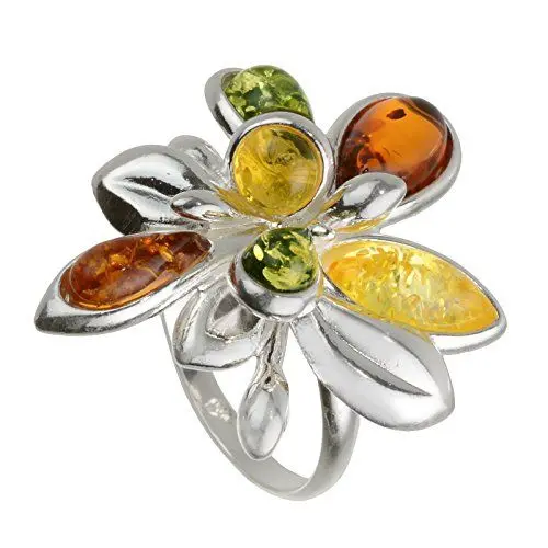 Produktbild: HolidayGiftShops Mehrfarbiger Erwachsenenring Brigitte aus Sterlingsilber und baltischem Bernstein 19